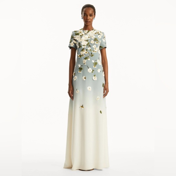 Oscar de la Renta Dresses & Skirts - Oscar de la Renta - Blue and Cream Ombré Floral Maxi Dress
